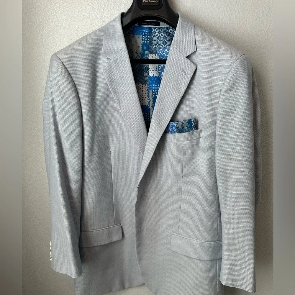 Alan Flusser XL Light Blue Blazer Textured Sport Coat Patchwork Lining - Picture 2 of 6